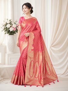 Banarasi Silk Saree with Rich Golden Zari Woven Border NARP741