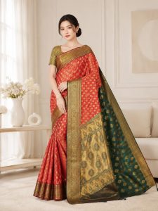 Banarasi Silk Saree with Rich Golden Zari Woven Border NARP742