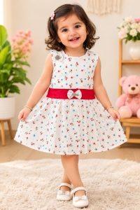 Flare Dress with Waist Bow For Baby Girls NARP787