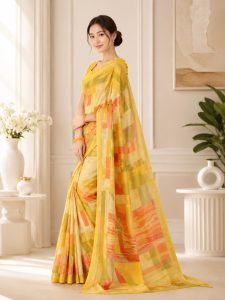 Elegant Yellow Abstract Print Linen Saree NARP739