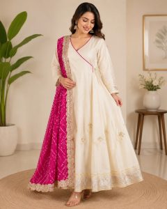 Women's Off White Anarkali Set NARP789