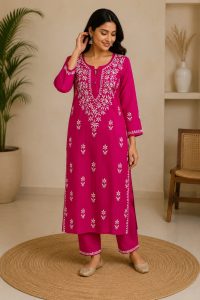 Embroidered Straight Kurta Pant Set NARP804