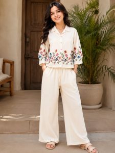 Girls Floral Embroidered Co-Ord Set NARP749