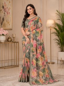 Floral Print Silk Saree for Women NARP715