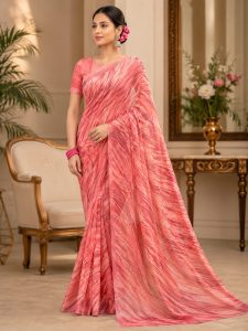 Pink Abstract Print Georgette Saree NARP733