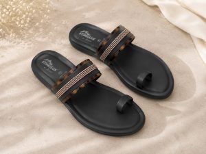 Women Black Toe Ring Flats NARK341
