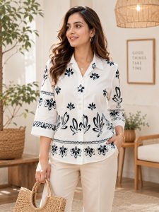 White Floral Printed Casual Shirt NARP815