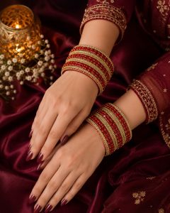 Women's Traditional Red Stone Bangles Set NARP902