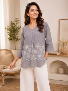 Floral Printed Casual Cotton Blend Top NARP818