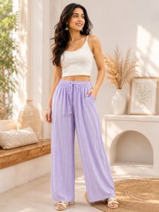 Women's Textured Wide Leg Palazzo Pants NARP840