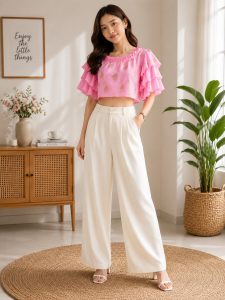 Ruffle Sleeve Crop Top Combo (Pack of 2) 854CP856