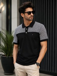 Men's Printed Polo Neck Cotton Blend T-Shirt NARP908