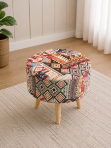 Modern Printed Ottoman Seat Stool with Wooden Legs NARK354