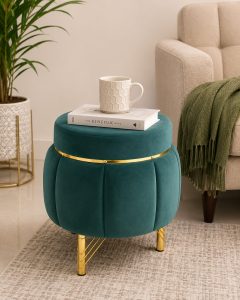 Luxury Velvet Round Ottoman Stool with Gold Metal Legs NARK363