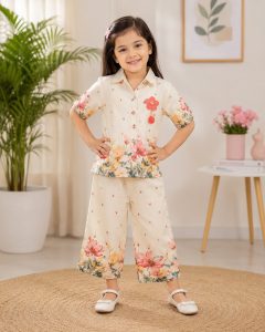 Girls Floral Printed Cotton Co-Ord Set NARK423