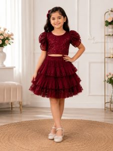 Girls Sequin Crop Top & Layered Ruffle Skirt NARK450