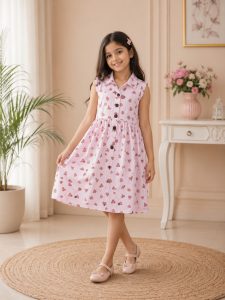 Girls Heart Print Sleeveless Cotton Dress NARK447