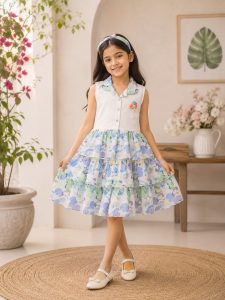 Girls Floral Printed Sleeveless Dress NARK445