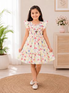 Girls Floral Printed Fit & Flare Dress NARK446
