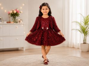 Girls Sequin Party Wear Dress with Shrug NARK442