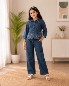 Girls Embroidered Denim Co-Ord Set NARK454