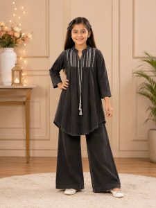 Girls Black Denim Co-Ord Set NARK455