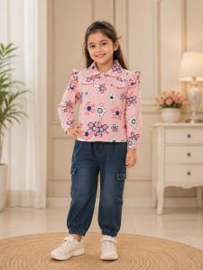 Girls Floral Shirt with Denim Pants NARK463
