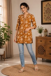 Women Printed Cotton Short Kurti NARS0756