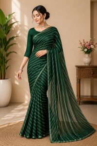 Women Stripe Printed Georgette Saree with Blouse Piece NARS0708