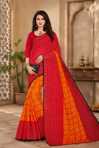 Women's Elegant Contrast Printed Saree NARS0711