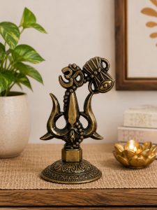 Metal Trishul with Damru and Om Decorative Showpiece NARK705
