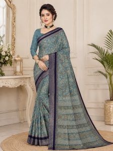 Women Printed Cotton Blend Saree with Unstitched Blouse NARS0714