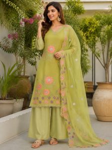 Women's Embroidered Straight Kurta Palazzo Set NARS0749