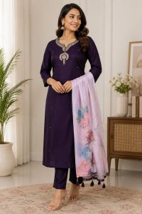 Embroidered Kurta Pant with Dupatta Ethnic Suit Set NARS0737