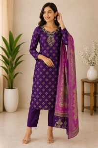 Women's Embroidered Kurta Pant Suit Set NARS0736