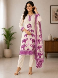Cotton Blend Ethnic Kurta Pant Suit Set NARS0735