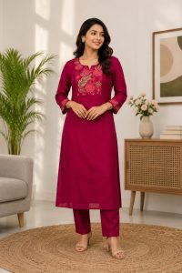 Women's Embroidered Kurta Pant with Dupatta Suit Set NARS0734