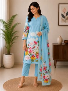 Women's Cotton Blend Floral Kurta Set NARS0731