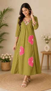 Women's Floral Printed V-Neck A-Line Maxi Dress NARS0727