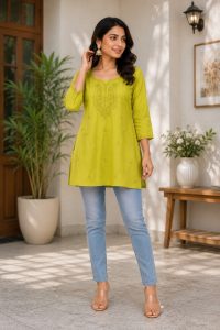 Embroidered Cotton Blend Short Kurti NARS0726