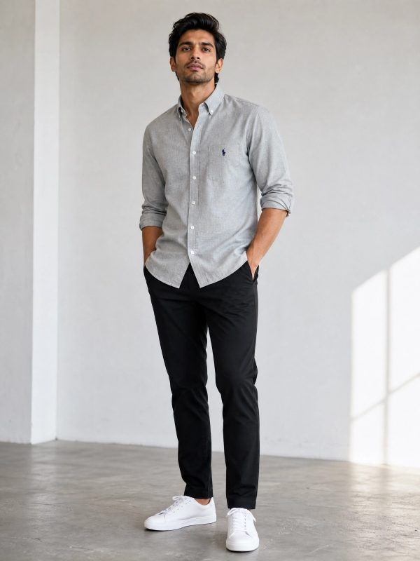 light grey shirt
