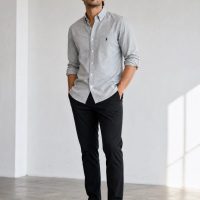 light grey shirt